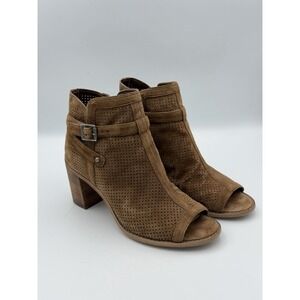 Vince Camuto Suede Peep Toe Ankle Booties Heel Women's 8.5 Brown Perforated